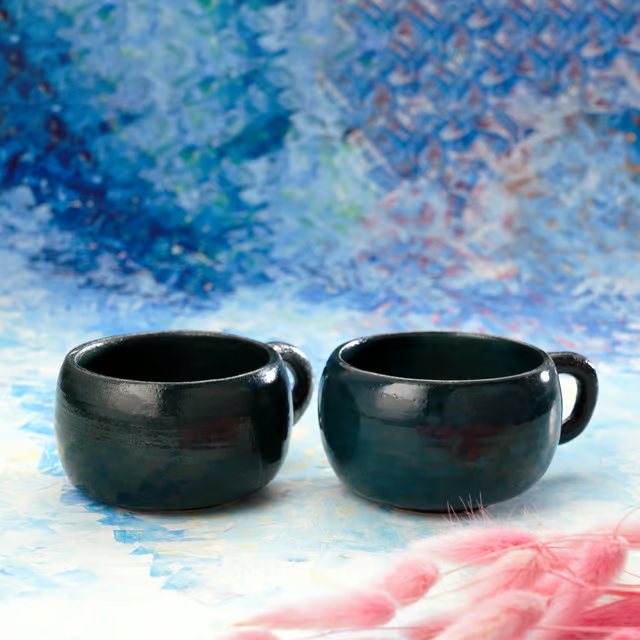 Handmade Round Jade Tea Cups - Set of Two | Ceramic