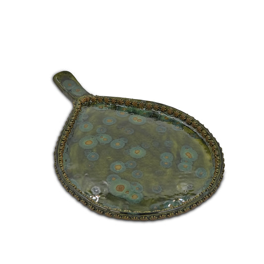 Vintage Sage Green Ceramic Serving Platter with Floral Rim/Serving tray/Ceramic Platter