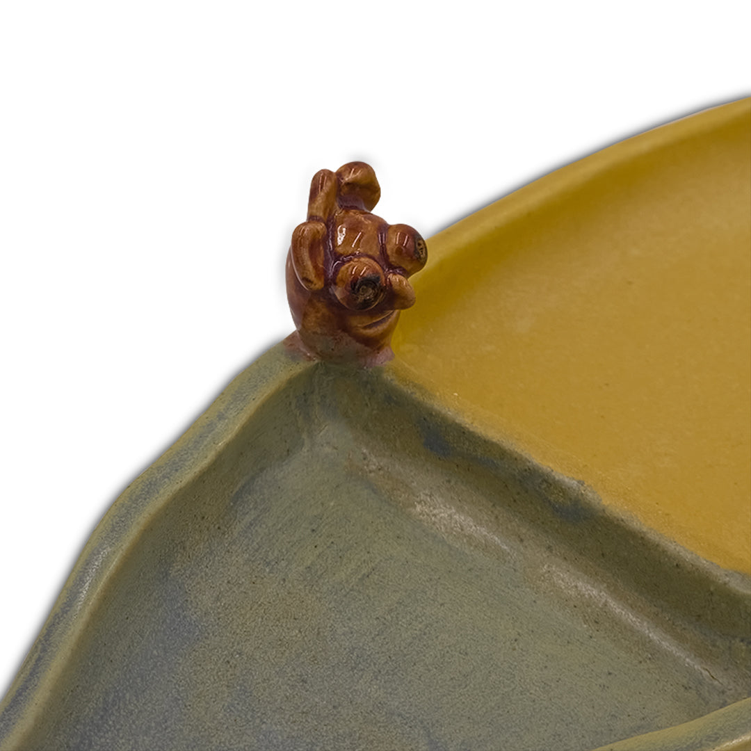 Bicolor Ceramic Leaf Tray with Sculpted Handles/Ceramic Tray/Serving Tray
