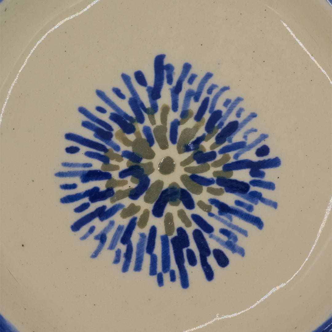 Blue-Rimmed Divided Tray with Star Motifs/Ceramic Tray/Serving Tray