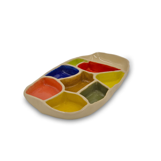 Long Beige Vessel with Colorful Compartments/Ceramic Tray/Storage Tray