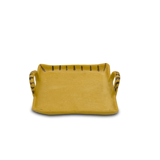 Yellow Square Ceramic Tray with Striped Handles/Ceramic Tray/Serving Tray