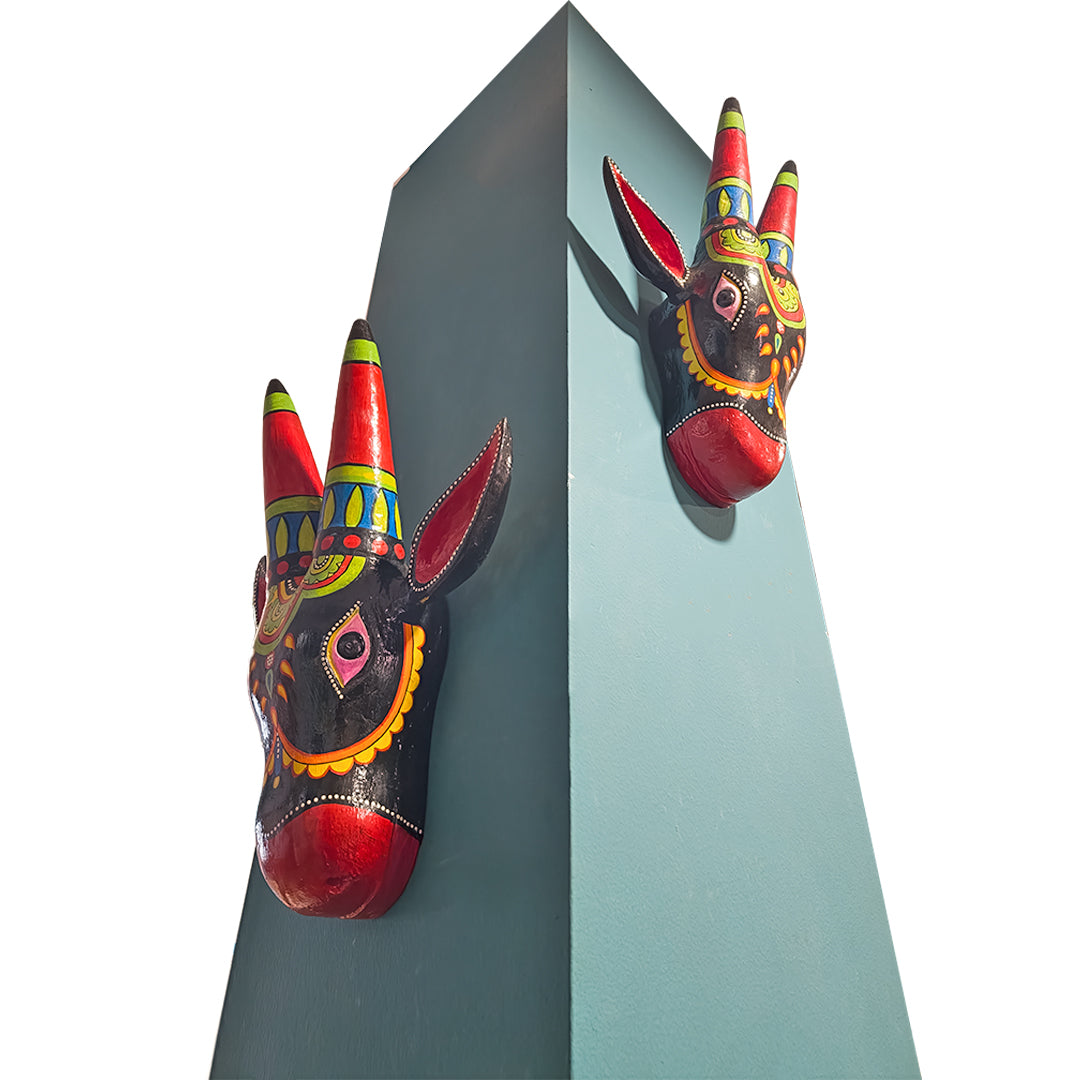 Colorful Hand-Painted Bull Head Wall Art