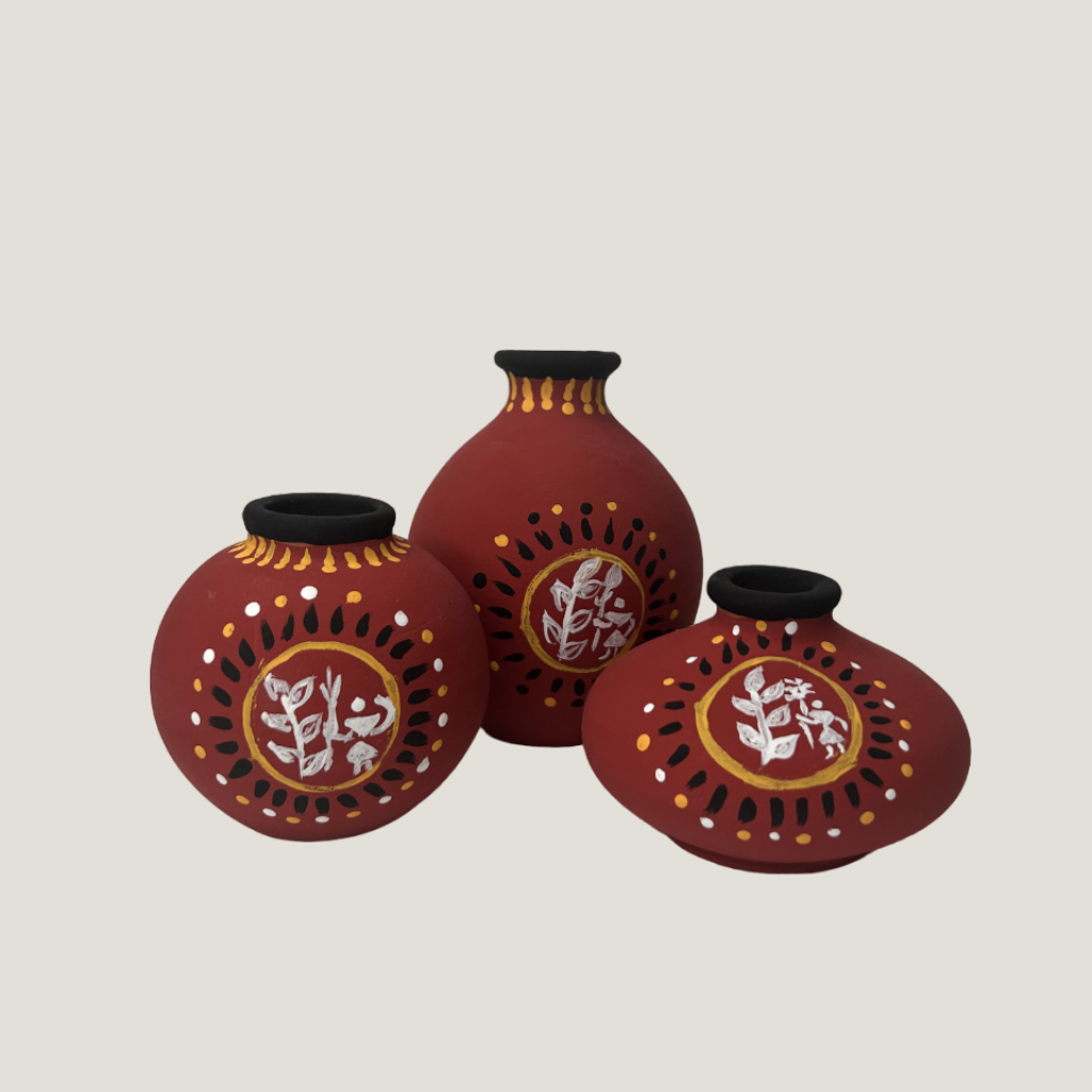 Hand-Painted Earthen Terracotta Vase - Vases / Decorative for Home Miniature Terracotta Pots