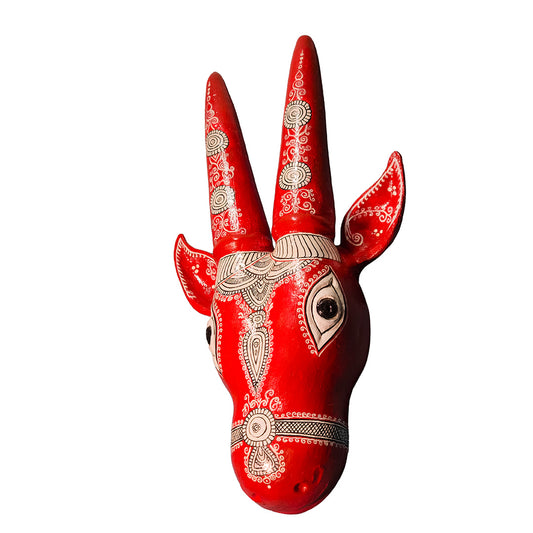 Colourful hand-painted  Red Bull head wall art