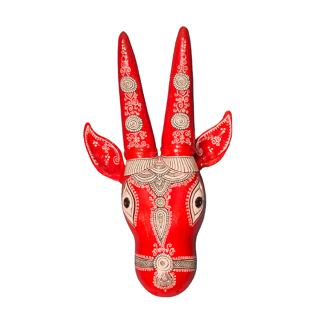 Colourful hand-painted  Red Bull head wall art