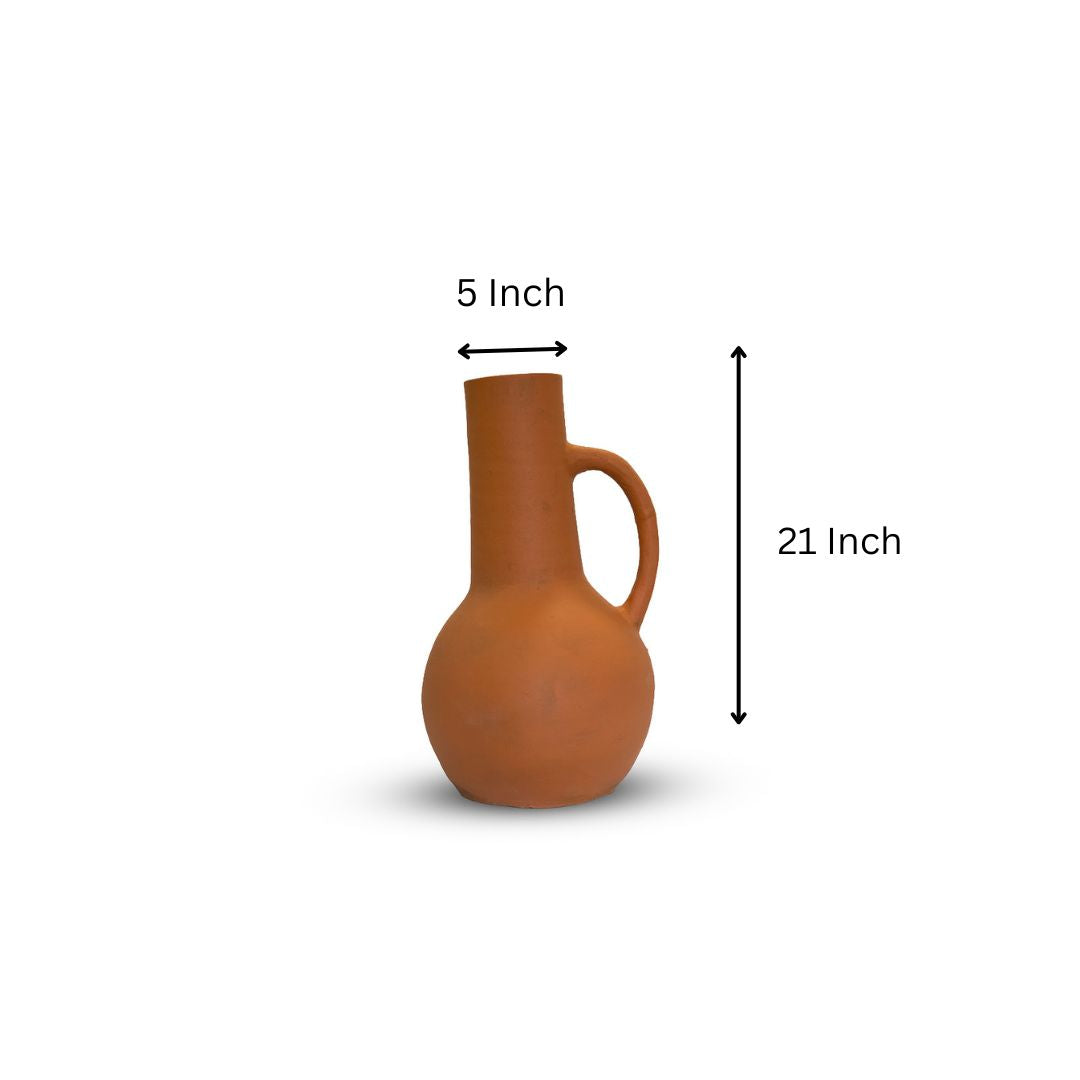 Rustic Handle Terracotta Pitcher Vase - Flower Vase