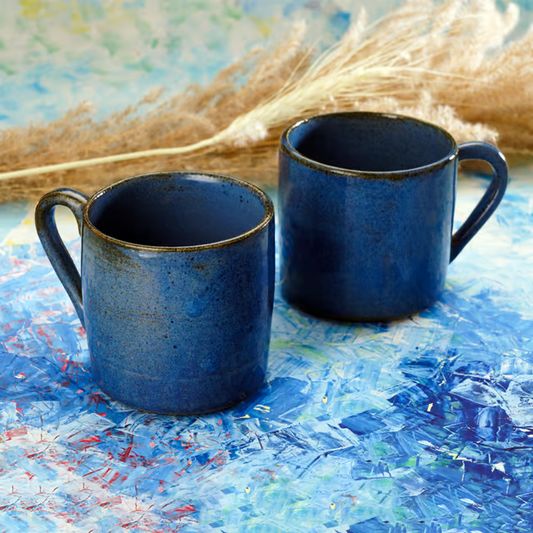 Handmade Blue ceramic cups - Set of Two